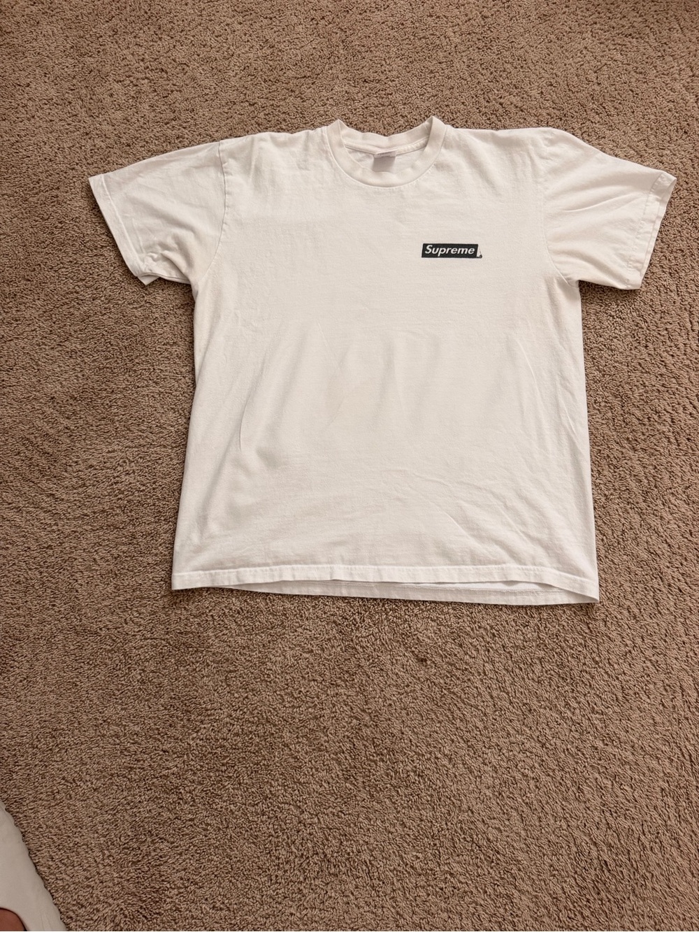 Supreme White Tee with Small Black Logo - Men's Short Sleeve